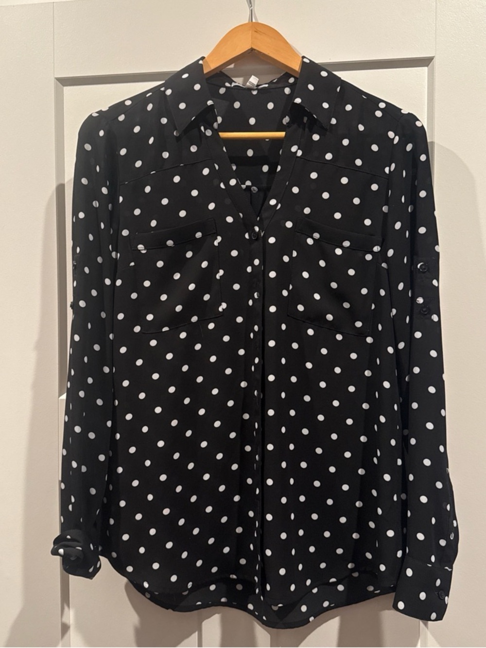 Express Black and White Polka Dot Button-Down Shirt